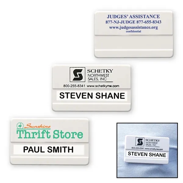 White color option for Large Plastic Name Badge With Safety Pin