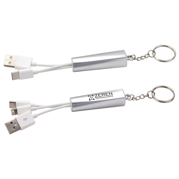 Bright Silver color option for 3 In 1 Light Up Charging Cable With Keychain