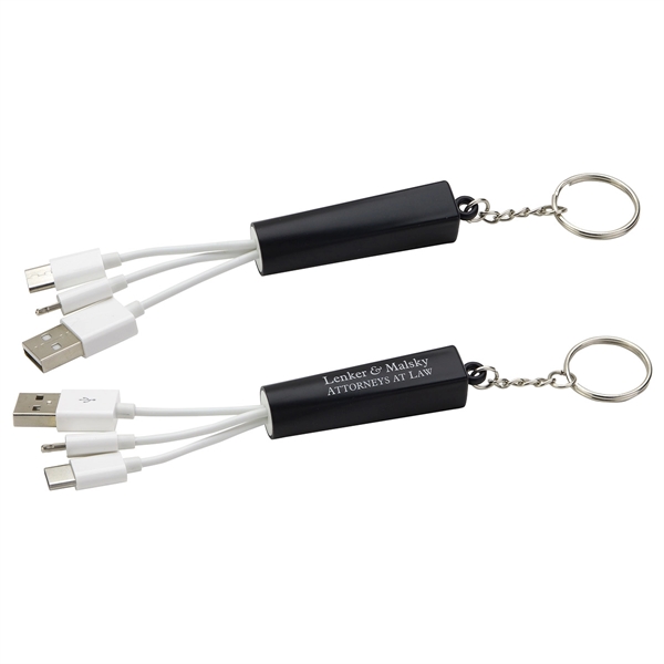 Medium Black color option for 3 In 1 Light Up Charging Cable With Keychain