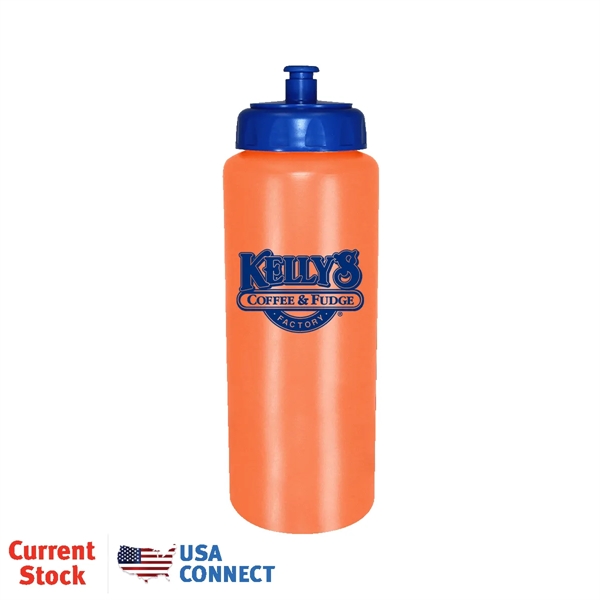 Neon Orange color option for 32 Oz. Sports Bottle With Push 'N Pull Cap   Bpa Free