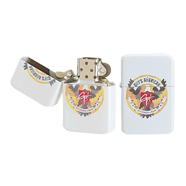 White color option for Oil Flip Top Wick Style Lighter (Without Oil) W/4 Color Process (Vers Aprint™)