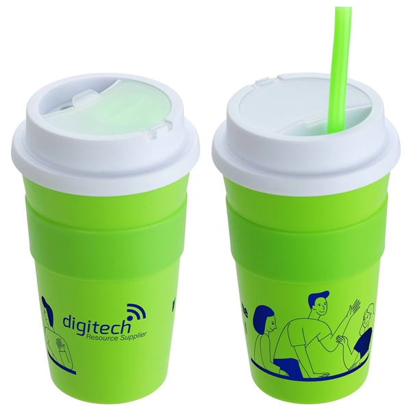 Medium Green color option for 14 Oz Coffee Cup With Silicone Sleeve + Straw