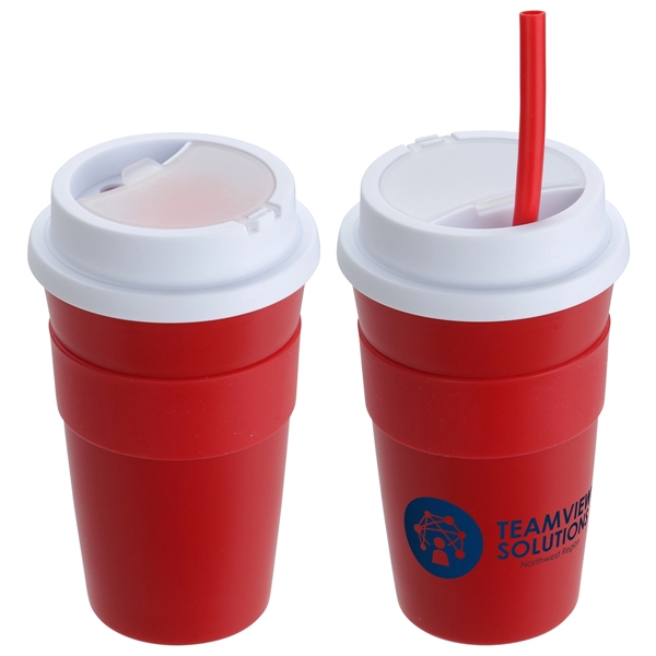 Medium Red color option for 14 Oz Coffee Cup With Silicone Sleeve + Straw