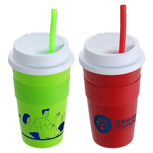 Main photo of 14 Oz Coffee Cup With Silicone Sleeve + Straw