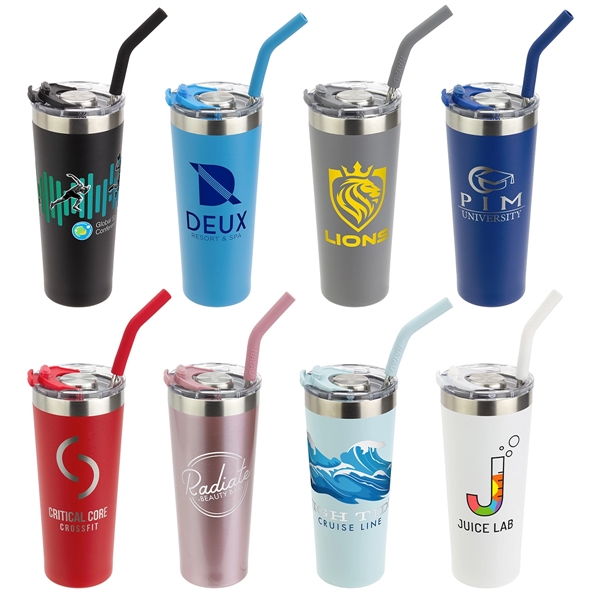 Medium Blue color option for 22 Oz Stainless Steel Double Wall Tumbler With Straw