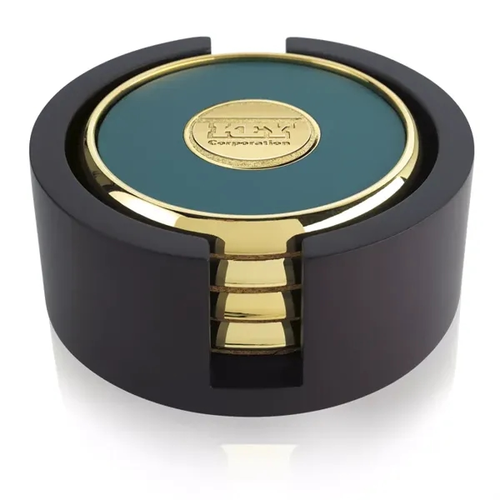 Photo of Four Round Coasters With Wood Tray