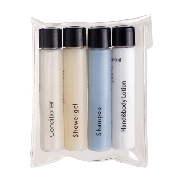 Clear Bag color option for 4 Piece Travel Amenities Kit