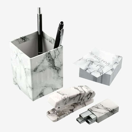 Photo of 4 Piece Faux Marble Desktop Set
