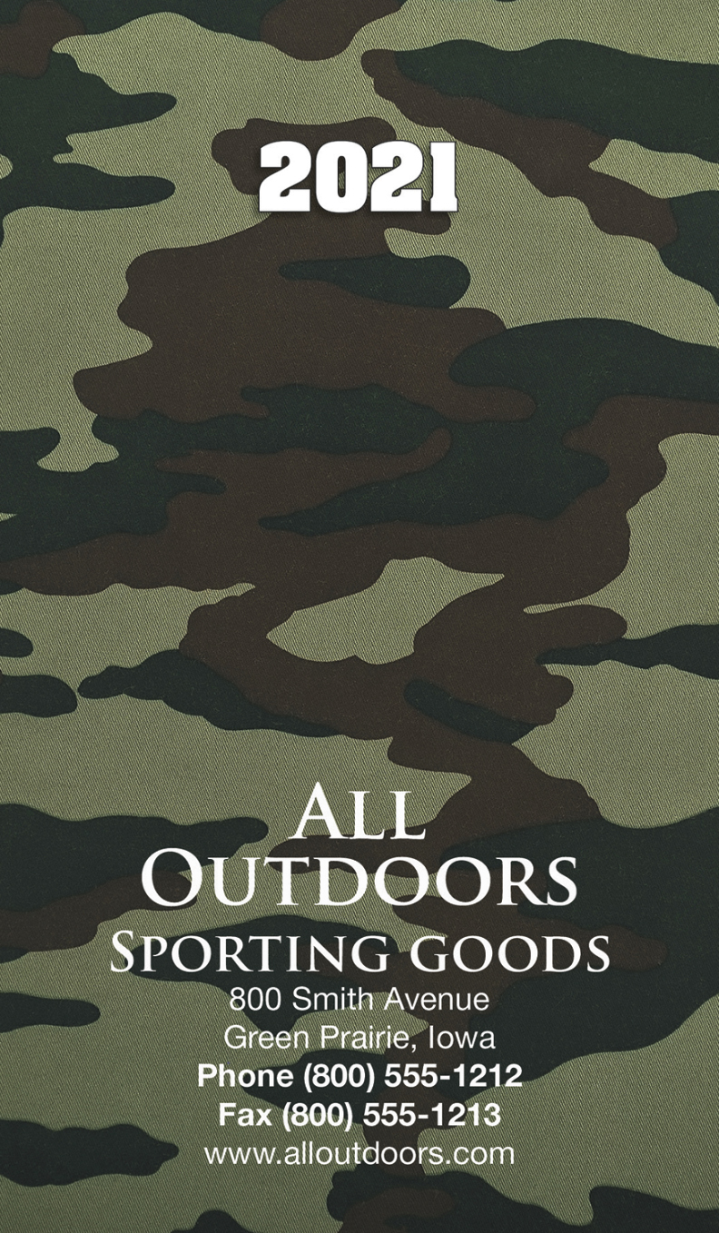 Camo Cover color option for Colorful Impressions Monthly Pocket Planner