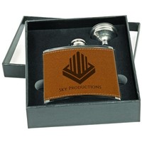 Laser Engraved Leatherette Flask Gift Set With Funnel