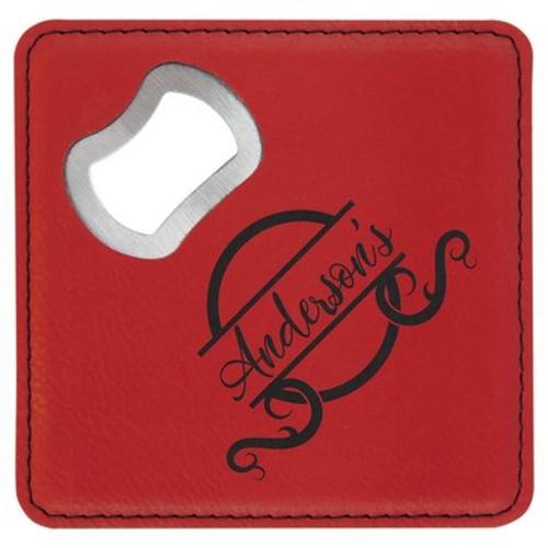Photo of 4" X 4" Square Red Laser Engraved Bottle Opener Coaster