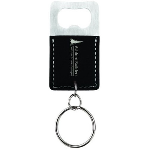 Photo of 2.75" X 1.5" Black/Silver Leatherette Bottle Opener Keychain