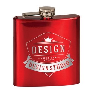Photo of 6 Oz. Gloss Red Laser Engraved Stainless Steel Flask