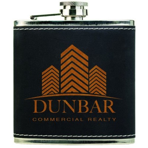 Photo of 6 Oz. Light Black/Gold Leatherette Stainless Steel Flask