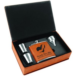 Photo of 6 Oz. Rawhide Laser Engraved Leatherette Flask Gift Set