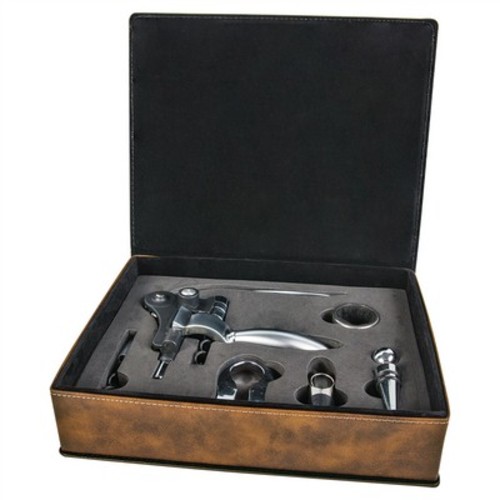 Photo of Rustic/Gold Leatherette 5 Pc Wine Tool Set