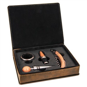 Photo of Rustic/Gold Leatherette 4 Pc Wine Tool Set