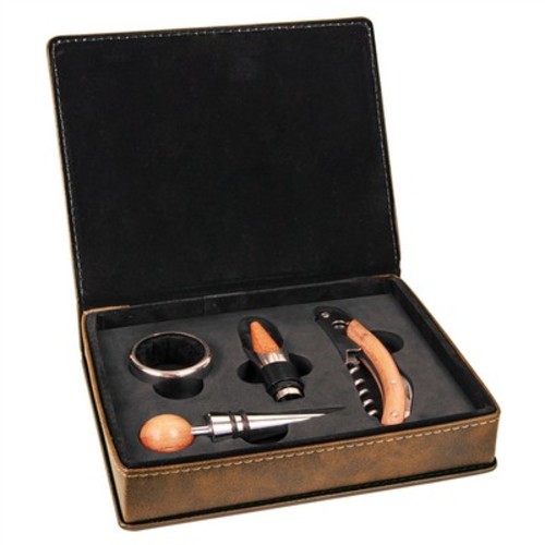 Photo of Rustic/Gold Leatherette 4 Pc Wine Tool Set