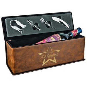 Photo of Rustic/Gold Leatherette Single Wine Box W/Tools