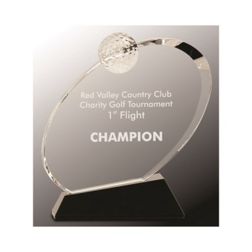 Photo of 7 1/4" Clear Crystal Oblong Golf Award On Black Crystal Base