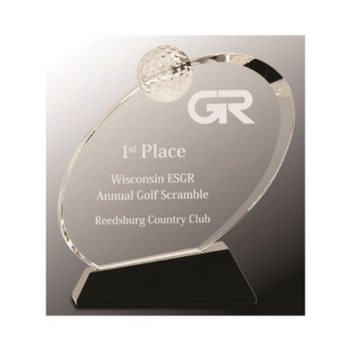 Photo of 6 1/2" Clear Crystal Oblong Golf Award On Black Crystal Base