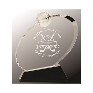 Photo of 6" Clear Crystal Oblong Golf Award On Black Crystal Base