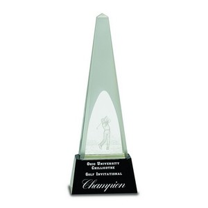 Photo of 10 1/4" Clear Crystal 3 D Golf Spire On Black Pedestal Base