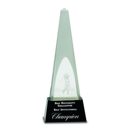 Photo of 10 1/4" Clear Crystal 3 D Golf Spire On Black Pedestal Base