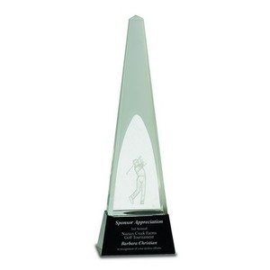 Photo of 11 1/2" Clear Crystal 3 D Golf Spire On Black Pedestal Base