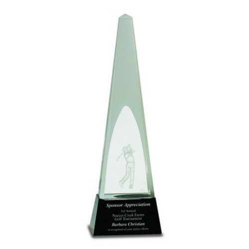 Photo of 11 1/2" Clear Crystal 3 D Golf Spire On Black Pedestal Base