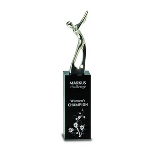 Photo of 9 1/2" Silver Metal Golf Figure On Black Crystal Pedestal