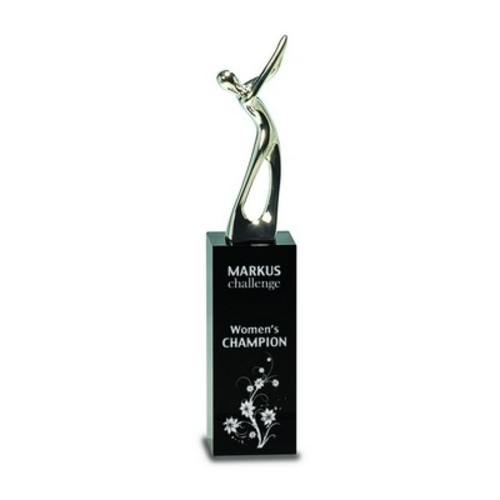 Photo of 9 1/2" Silver Metal Golf Figure On Black Crystal Pedestal
