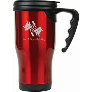 Photo of 14 Oz. Red Laser Engraved Stainless Steel Travel Mug With Handle