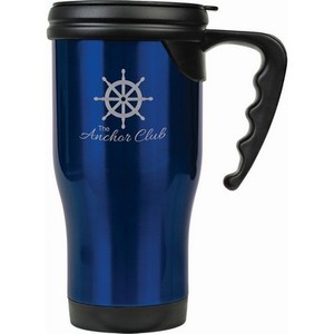 Photo of 14 Oz. Blue Laser Engraved Stainless Steel Travel Mug With Handle