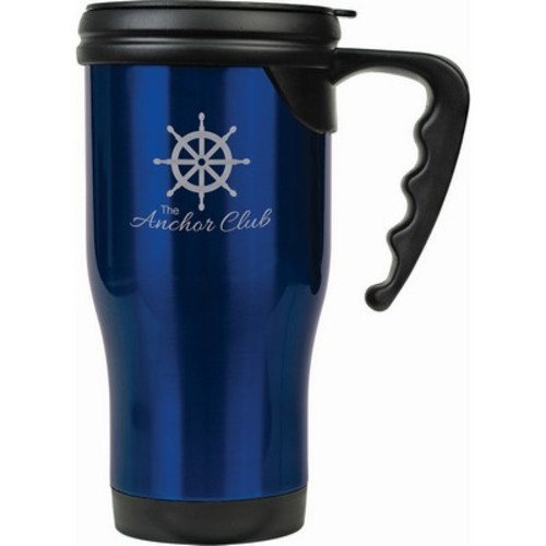 Photo of 14 Oz. Blue Laser Engraved Stainless Steel Travel Mug With Handle