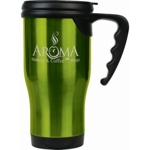 Photo of 14 Oz. Green Laser Engraved Stainless Steel Travel Mug With Handle