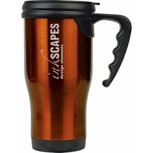 Photo of 14 Oz. Orange Laser Engraved Stainless Steel Travel Mug With Handle