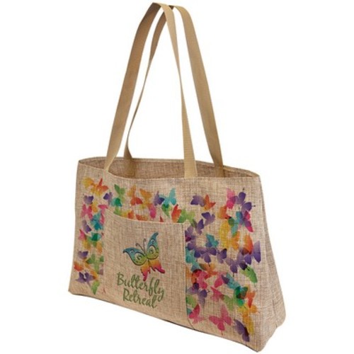 Photo of 19" X 12" Burlap Shopping Bag With 5" Gusset And Outside Pocket