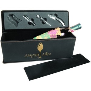 Photo of Black/Gold Leatherette Single Wine Box W/Tools