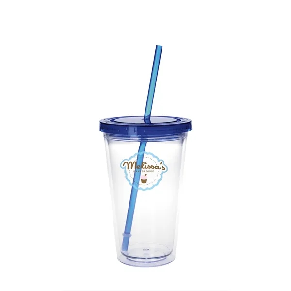 Clear Tumbler/Blue Lid/Blue Straw color option for Clear Tumbler With Colored Lid   18 Oz.