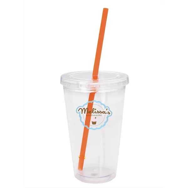 Clear Tumbler/Clear Lid/Orange Straw color option for Clear Tumbler With Colored Lid   18 Oz.