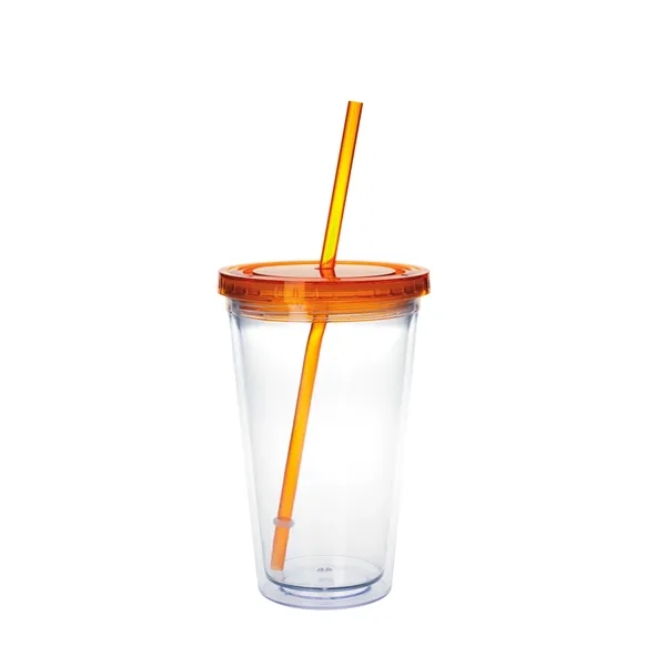 Clear Tumbler/Orange Lid/Orange Straw color option for Clear Tumbler With Colored Lid   18 Oz.