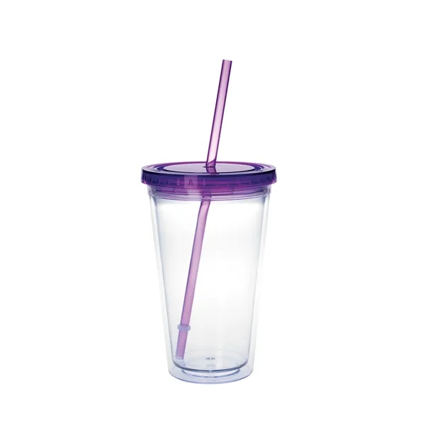 Clear Tumbler/Purple Lid/Purple Straw color option for Clear Tumbler With Colored Lid   18 Oz.