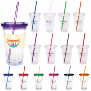 Photo of Clear Tumbler With Colored Lid   18 Oz.