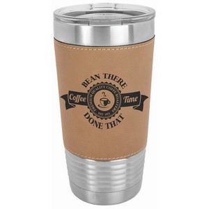 Photo of 20 Oz. Light Brown Laser Engraved Leatherette Polar Camel Tumbler With Clear Lid
