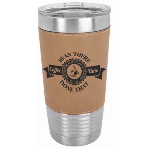 Photo of 20 Oz. Light Brown Laser Engraved Leatherette Polar Camel Tumbler With Clear Lid