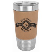20 Oz. Light Brown Laser Engraved Leatherette Polar Camel Tumbler With Clear Lid