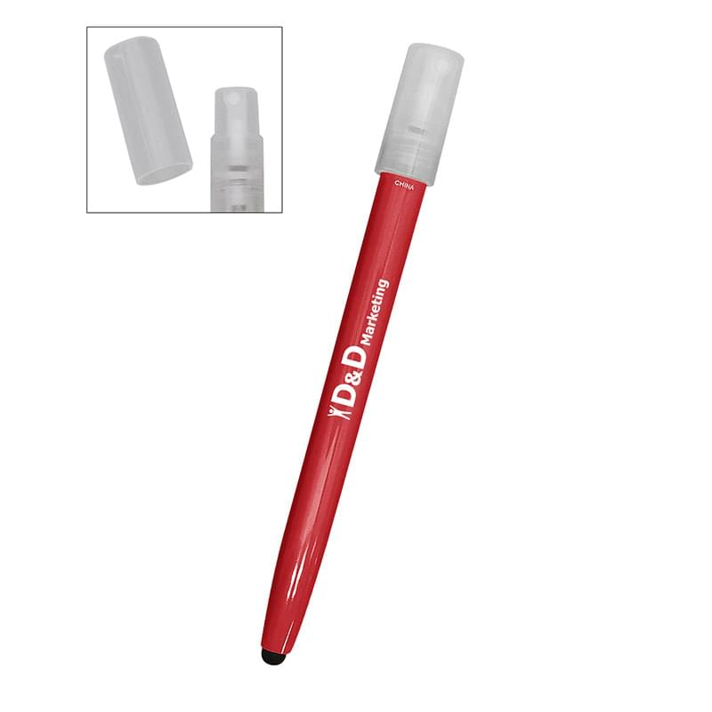 Red color option for .85 Oz. Hand Sanitizer Spray Bottle With Stylus