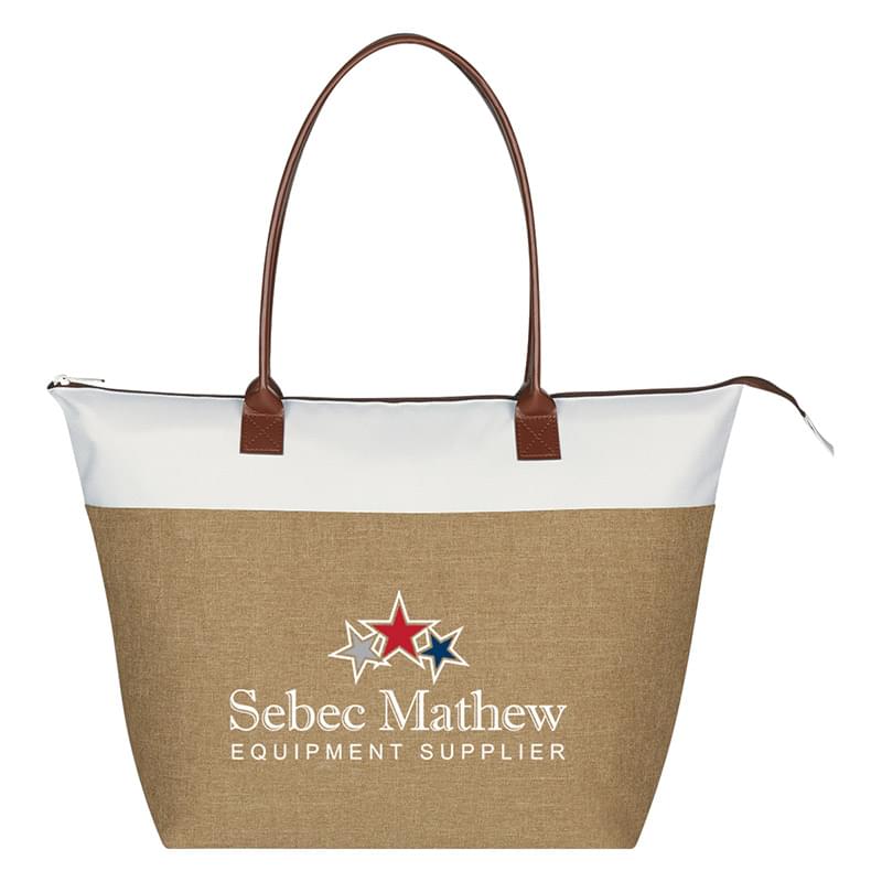 Tan color option for Deluxe Tote Leatherette Tote Bag