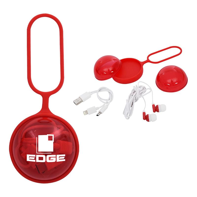 Red color option for 3 In 1 Charging Cable And Earbuds Ball